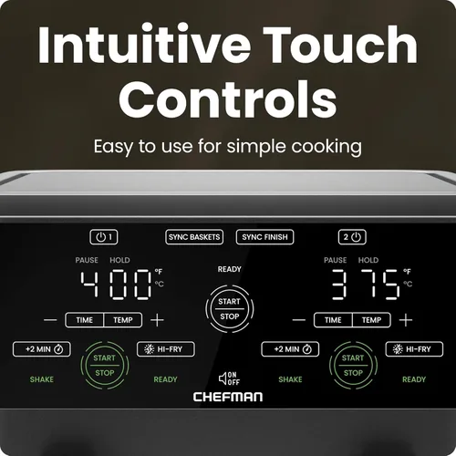 Miniatura 6 de CHEFMAN Horno freidora de aire de doble cesta de 6 cuartos con ventanas de fácil visión, acabado de sincronización, Hi-Fry, apagado automático, 2