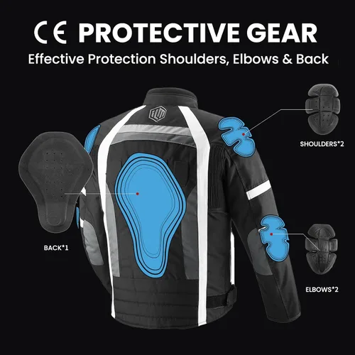 Miniatura 3 de Chaqueta de motocicleta ILM con armadura CE para hombres Enduro Touring Dualsport, resistente al agua, textil, para todo tipo de clima B02 Blanco