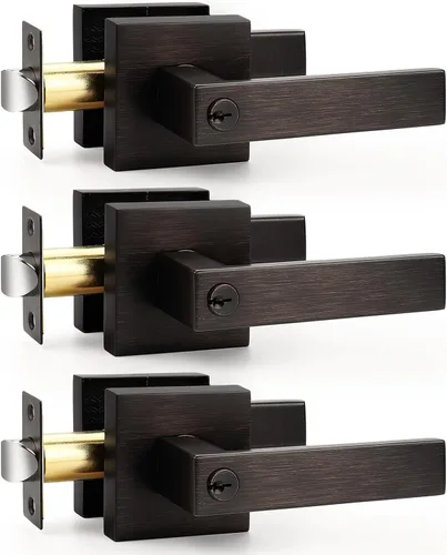Miniatura 135 de Probrico Paquete de 4 manijas de puerta simuladas en negro mate, manijas interiores que no giran, manijas reversibles resistentes para interiores