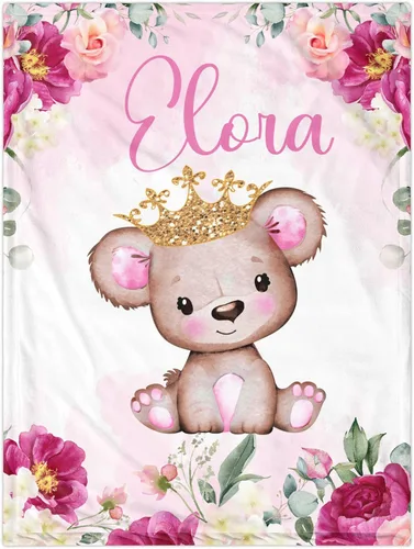 Miniatura 21 de J&SBGFT Manta personalizada para bebé niña, manta de recepción de elefante, regalo personalizado para bebé, esenciales para recién nacidos, 30 x 40