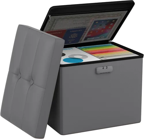 Miniatura 11 de Tamfile Otomana pequeña con almacenamiento, 13 x 13 x 13 pulgadas, plegable, segura y ignífuga, con cerradura para documentos importantes, taburete