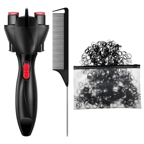 Miniatura 8 de Trenzador automático de cabello con 800 mini bandas de goma, peine de cola, máquina de trenzado electrónico, herramienta de peinado con rodillo