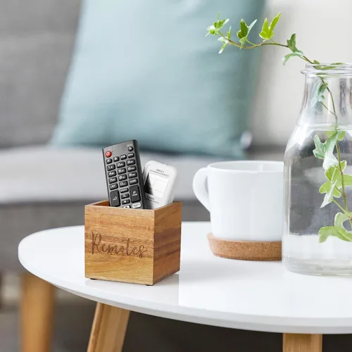 Miniatura 2 de DRASTAR Acacia Soporte para control remoto, soporte remoto de TV de madera, pequeño organizador de almacenamiento remoto, organizador de control