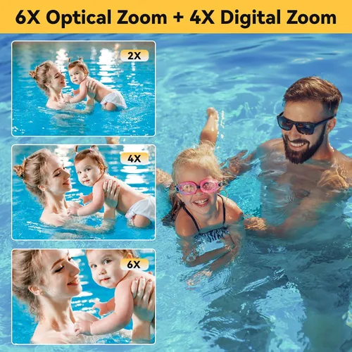 Miniatura 4 de Cámara subacuática, 2.7K 56MP 33FT Cámara digital impermeable con zoom óptico 6X y zoom digital 4X Pantalla IPS de 2.8 pulgadas, ideal para snorkel