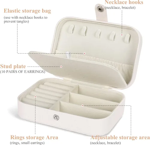 Miniatura 3 de Mpeyuiltic Joyero de viaje, estuche de joyería portátil de piel sintética pequeño para mujeres y niñas, organizador de joyas de viaje de doble capa