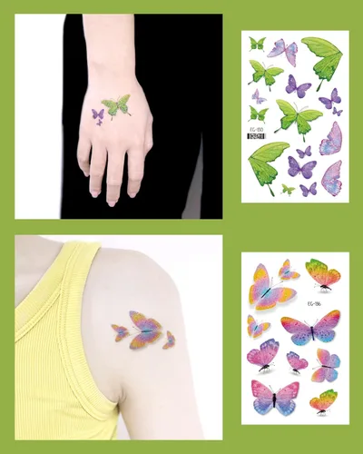 Miniatura 4 de Maquillaje de mariposa con purpurina para mujeres adultas, 10 hojas de mariposas coloridas, alas falsas de hada, calcomanías impermeables