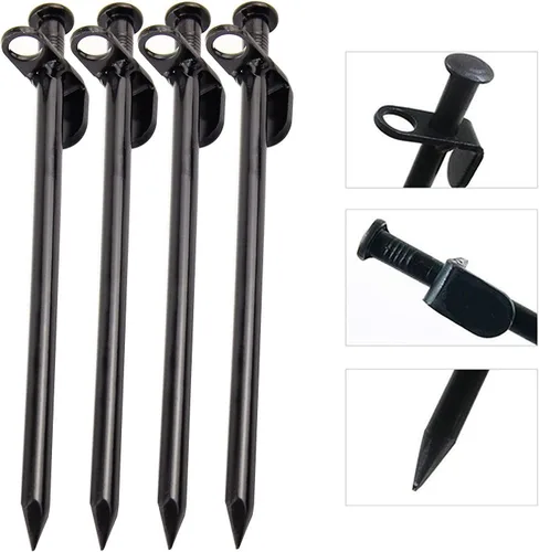 Miniatura 4 de Paquete de 10 estacas para tienda de campaña, estacas negras de 11.8 pulgadas resistentes con bolsa de tela Oxford, estacas de acero irrompible e