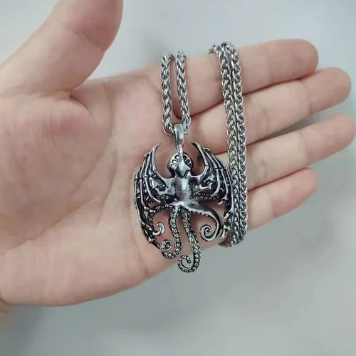 Miniatura 44 de YAMI Collar de alas angulares para hombre, ángel de la guarda, dragón, cuervo, pulpo, collar de anime, collar de acero inoxidable 316