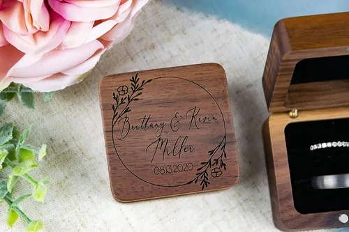 Miniatura 5 de Caja del anillo de boda, Caja de anillo personalizada, Caja del portador del anillo, Cajas del anillo de boda para la ceremonia Señor y la Sra. Caja