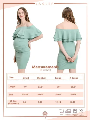 Miniatura 8 de LaClef Vestido de maternidad con hombros descubiertos para mujer con doble volante