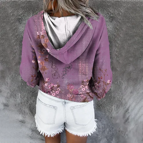 Miniatura 6 de ZDRZK Womens Fashion Long Sleeve Hoodies Graphic Design Vintage Floral Print Hooded Sweatshirt Casual Pullover Tops