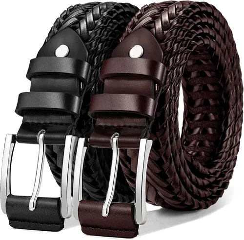 KEMISANT Cinturón para hombre, paquete de 2 unidades, cinturón de cuero trenzado tejido para regalo, pantalones de golf casuales para hombres,