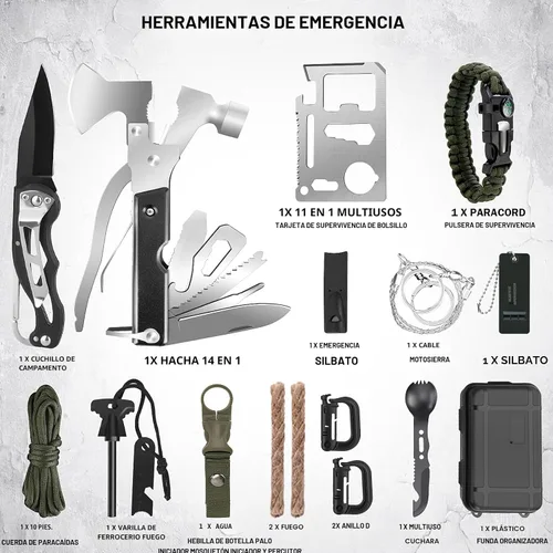 Miniatura 6 de Regalos para hombres Kit de supervivencia de Navidad, equipo de supervivencia y suministros 258 PIEZAS con filtro de agua, tienda de emergencia