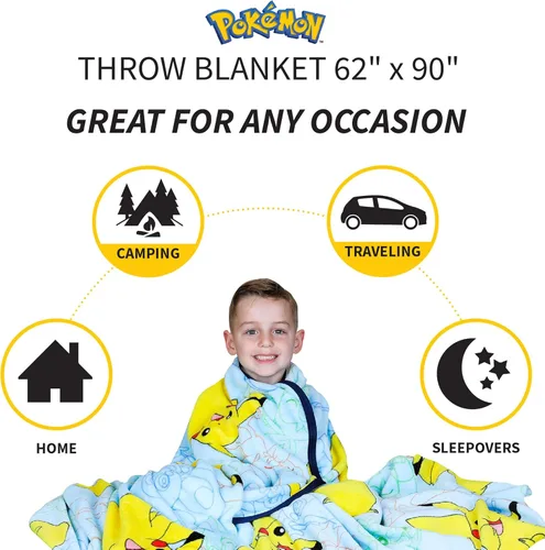 Miniatura 3 de Franco Ropa de cama para niños Manta decorativa de felpa súper suave, 62 x 90 pulgadas, Pokémon Multicolor