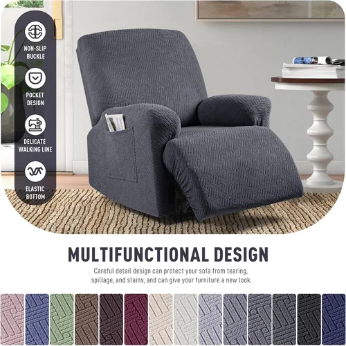 Miniatura 4 de KinCam Fundas para sillón reclinable, fundas elásticas para sillas reclinables, fundas para sofá reclinable de jacquard a rayas, protectores