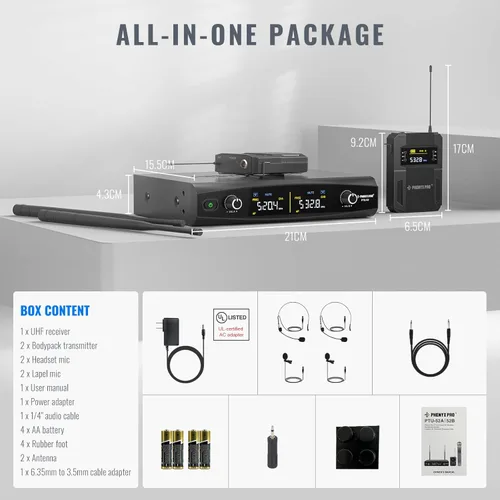 Miniatura 9 de Phenyx Pro Sistema de micrófono inalámbrico PTU-52-2B Bundle con transmisor Bodypack PWB-4200