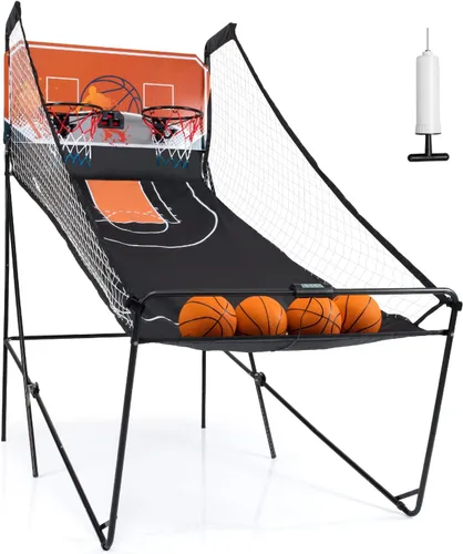 Miniatura 9 de Giantex Juego de arcade de baloncesto plegable, juego de arcade de baloncesto electrónico de doble disparo con 8 modos de juego, 4 bolas, 2 aros