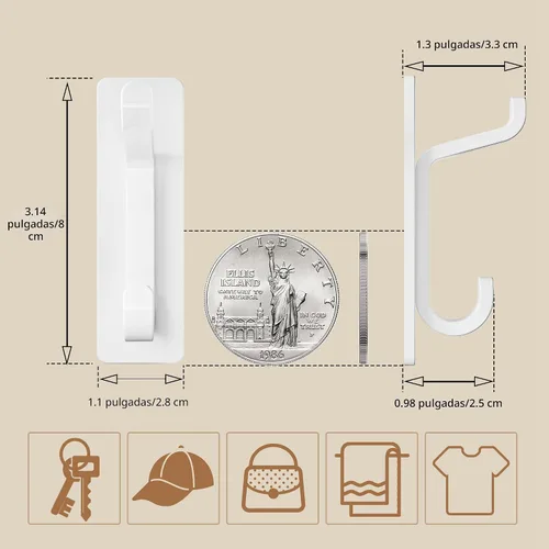 Miniatura 4 de pickpiff Ganchos de pared para abrigo y toalla: 13LB fuerte adhesivo para colgar puerta, color blanco, paquete de 4