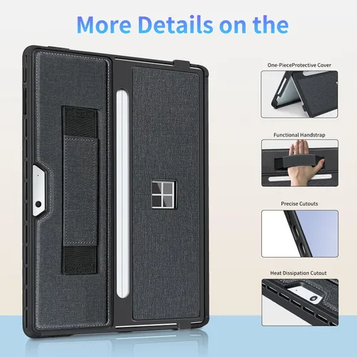 Miniatura 5 de Funda para Microsoft Surface Pro 11/10/9/8 de 13 pulgadas, con cubierta de soporte, correa de mano, funda resistente todo en uno compatible con Negro
