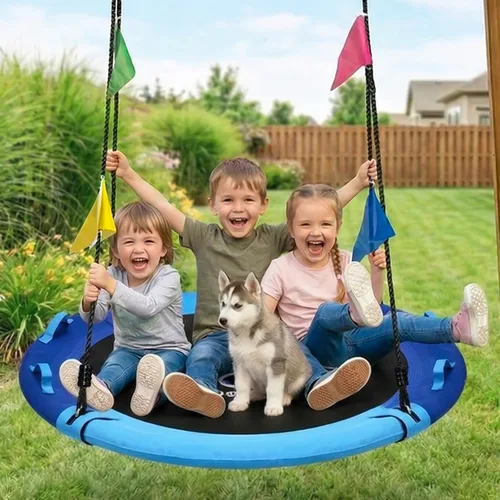 Miniatura 7 de HeyZoo Columpio de Árbol de 43 Pulgadas, Conjunto de Columpio de Platillo para Niños con Capacidad de Peso de 408 Kilos, Incluye Giratorio de 360