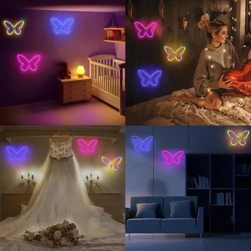 Miniatura 6 de BRIGHTDECK 3 Piezas de Letreros de Neón de Mariposa, Luz de Neón para Dormitorio, Letreros de Neón LED Alimentados por USB o 3 Baterías AA