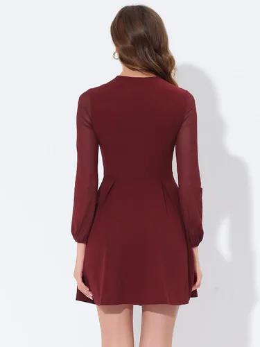 Miniatura 3 de Allegra K Vestido acampanado para mujer, con cuello de lazo, manga de malla gótica, minivestido
