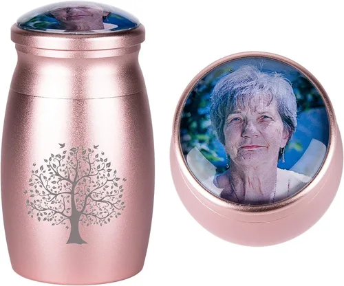 Miniatura 29 de Bivei Urnas pequeñas para cenizas humanas, urna personalizada de recuerdo con foto y texto para hombres y mujeres, mini urnas para adultos