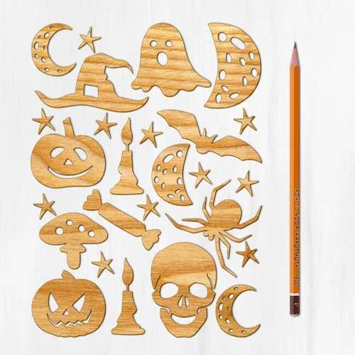 Miniatura 22 de Ajoure Fine Lasercut Embelishments # Lindas calabazas y árboles espeluznantes Halloween Vintage chapa madera contrachapada silueta para manualidades