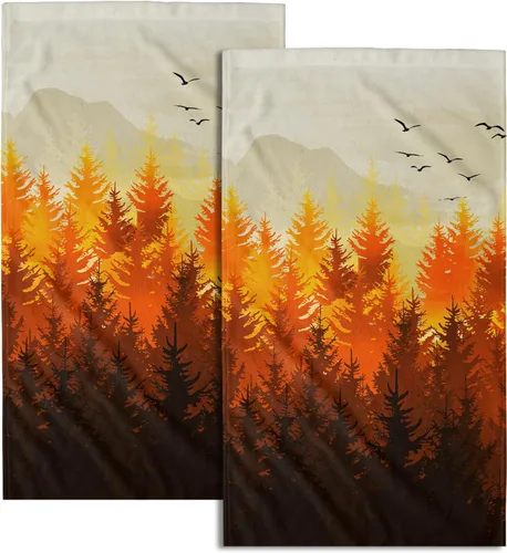 Miniatura 13 de Winter Trees - Juego de 2 toallas de mano de 28 x 14 pulgadas, diseño de árbol de pino de nieve, color beige, absorbente, de microfibra, para baño