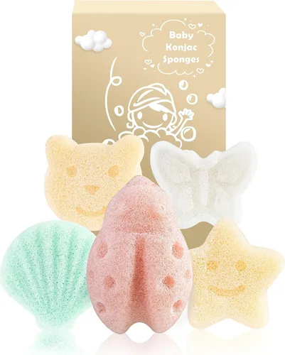Miniatura 8 de MoHern Konjac - Esponja de baño para bebé, 3 piezas de formas naturales lindas, esponjas de baño para bebés, tiempo de baño de niños pequeños, a