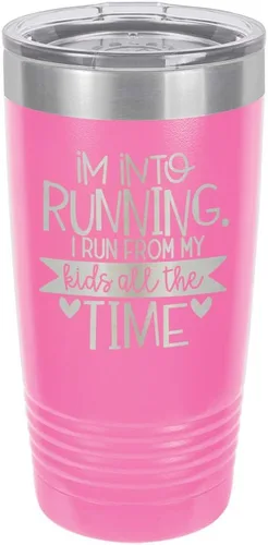 Miniatura 15 de Taza con texto en inglés "I RUN FROM MY KIDS 20oz Drink Tumbler with Straw », grabada con láser, taza de viaje con divertidas citas de Yeti Rambler