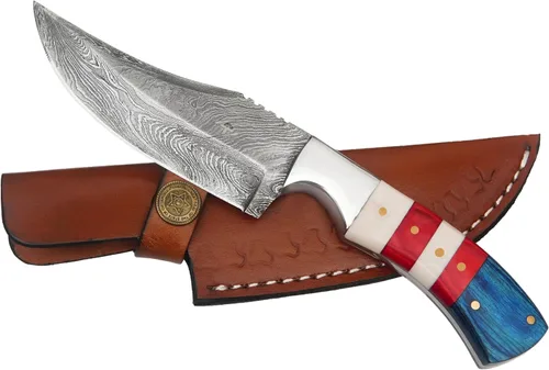 Miniatura 14 de Cuchillo de hoja fija: cuchillo de caza desollador hecho a mano de 9 pulgadas para hombres con mango de madera de olivo, cuchillo bushcraft de acero