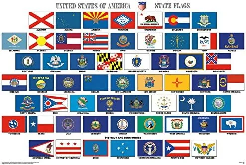 AES Juego de 3 x 5 Estados Unidos 50 Estados y Territorios de Estados Unidos (57 banderas en total), súper poliéster, resistente a la decoloración,
