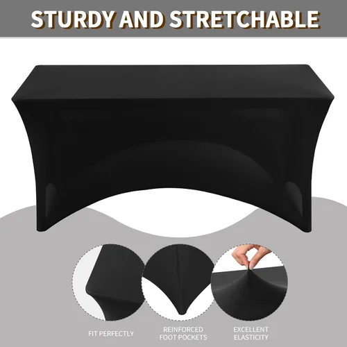 Miniatura 2 de Fixwal Paquete de 6 Manteles Negros Rectangulares de 8 Pies, Cubiertas de Mesa de Spandex, Manteles para Mesas Rectangulares de 8 Pies, Mantel