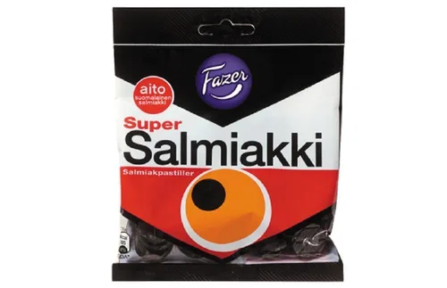 20 bolsas x 2.82 oz de Fazer Super Salmiakki - Original - Finlandés - Regaliz salado - Regaliz - Salmiak - Gomas de vino - Caramelos - Dulces