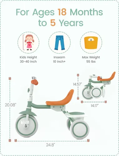Miniatura 7 de besrey Triciclo para niños pequeños con campana, triciclo para niños de 18 meses a 5 años, triciclo para niños, bicicleta para niños de 2 a 5 años