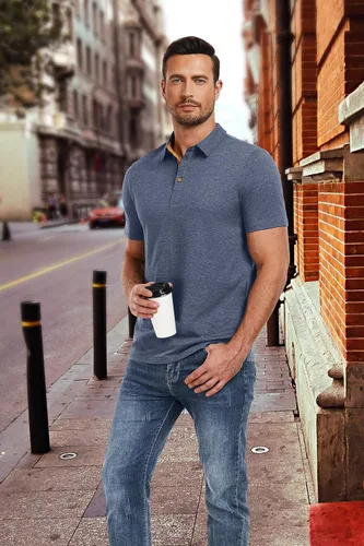 Miniatura 4 de PEGENO Camisetas Polo para Hombre de Manga Corta Camisetas de Golf de Algodón Casual Camisetas Polo de Rendimiento para Hombre