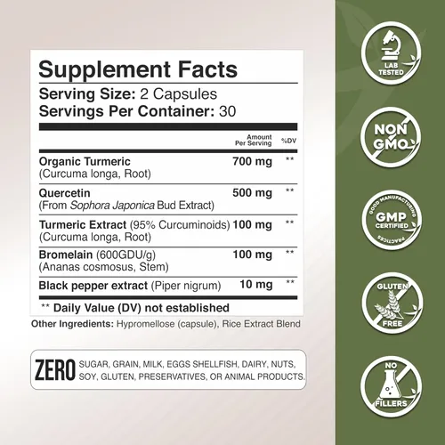 Miniatura 4 de Gade Nutrition - Suplemento de quercetina de cúrcuma con bromelina Suplemento en cápsulas para apoyo inmunológico, alivio de alergias, apoyo