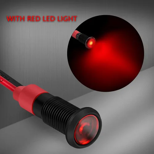 Miniatura 2 de DaierTek Luz Indicadora LED de 1/4" 12 Voltios 6mm 12V Lámpara Piloto Roja IP67 Impermeable Material de Aluminio Metal Bisel Negro Marino con Cables