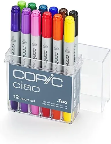 Copic Ciao - Marcadores de alcohol, juego de 12 colores básicos, marcadores de doble punta de pincel para adultos/adolescentes, artistas y