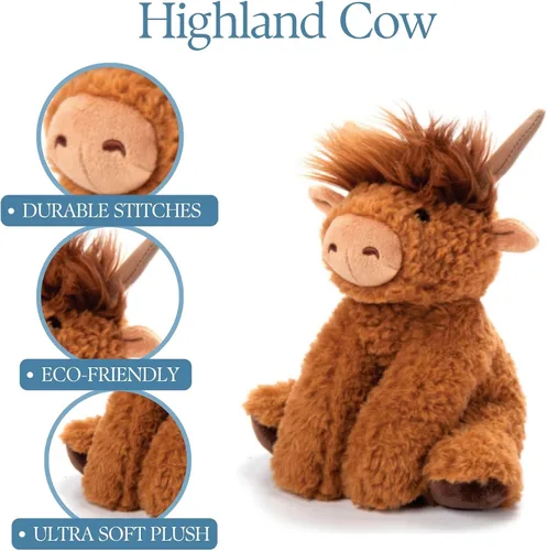 Miniatura 5 de The Petting Zoo Highland Cow - Peluche de vaca, regalos para niños, animales salvajes de la vida silvestre, juguete de peluche de vaca, 9 pulgadas