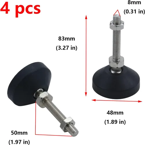 Miniatura 2 de Antrader 4 copas de pie ajustables con rosca M8, base de nailon reforzado, pies articulados de 2 pulgadas de diámetro, patas de muebles, longitud