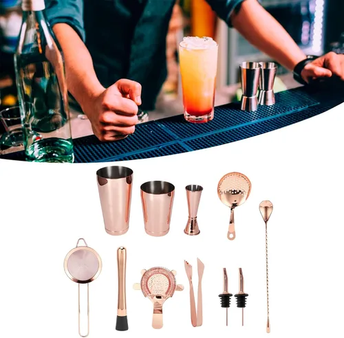 Miniatura 8 de Juego de coctelera de 11 piezas, kit de camarero, juego de coctelera de Martini y colador, juego de herramientas de barra de cóctel colador de acero