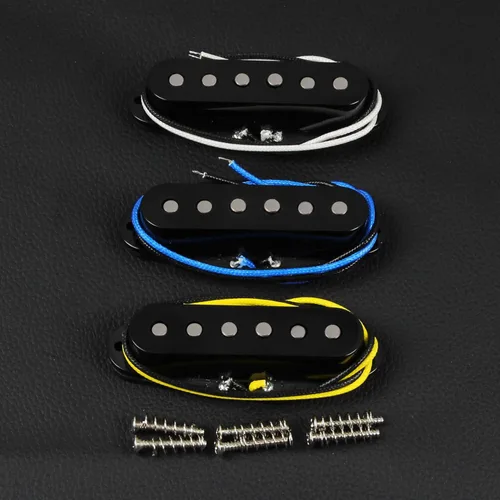 Miniatura 4 de FLEOR Juego de pastillas de bobina única Alnico 5 para guitarra Cuello/Medio/Puente Staggered, Negro