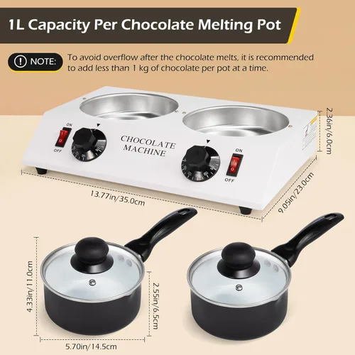 Miniatura 2 de Dyna-Living Olla para Derretir Chocolate Máquina Templadora de Chocolate Dual para Derretir Chocolate, Máquina para Derretir Chocolate de 80W Olla