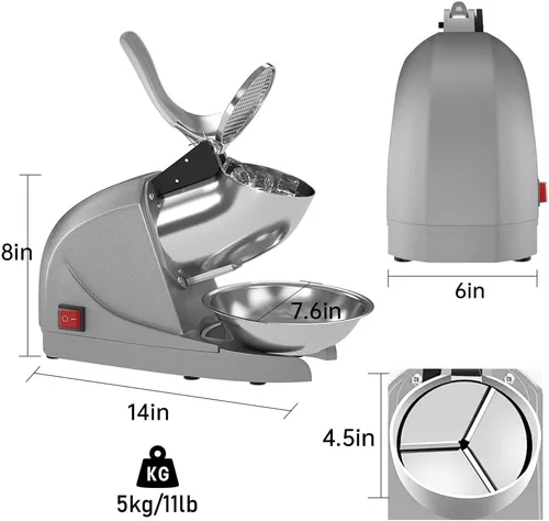 Miniatura 4 de OKF Máquina de afeitar de hielo para evitar salpicaduras, máquina eléctrica de hielo afeitado de 3 cuchillas, máquina de afeitar de hielo de 380 W