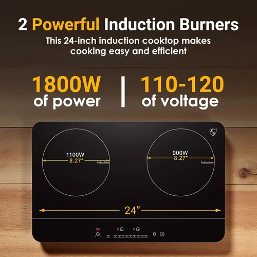 Miniatura 4 de K&H Placa de inducción de 2 quemadores 24 pulgadas ULTRA Delgado estufa eléctrica de cerámica en la parte superior de la estufa blanca 120V 1800W