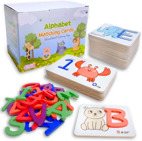 Tarjetas flash del alfabeto para niños de 3 a 8 años – Tarjetas flash de números y letras – Rompecabezas del alfabeto Montessori y juego a juego –