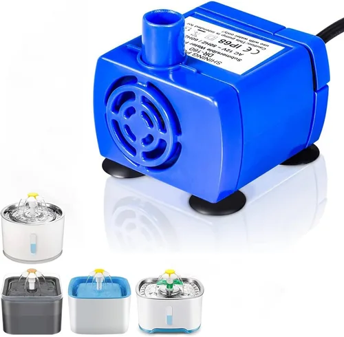 AYNEFY Bomba de fuente de agua para gatos, sumergible eléctrica, acero inoxidable, azul, compacta, repuesto para fuente de 1.6 L