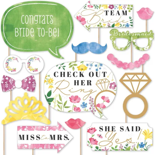 Miniatura 12 de Big Dot of Happiness Accesorios botánicos bohemios para fotos de despedida de soltera, accesorios de fotografía de fiesta de boda, recortes